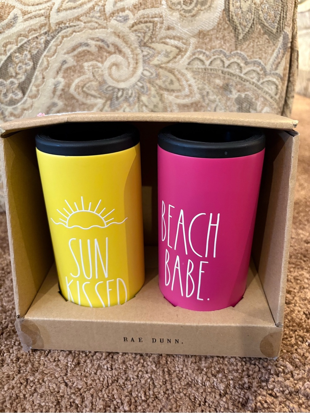 Rae Dunn Yellow Sun Kissed & Pink Beach Babe Tumbler Duo